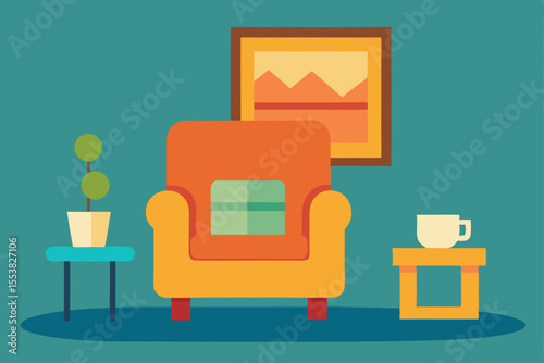 Modern living room interior vector with comfortable sofa, armchairs, and contemporary furniture design