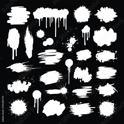 White ink splatters and brush strokes on a black background vector illustration
