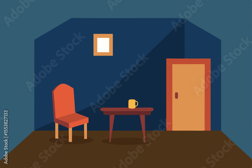 Modern home interior design with an empty room, a stylish chair, and a minimalist table