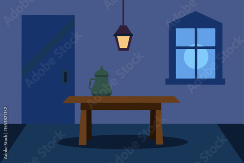 A stylish interior room features a wooden table, chairs, and a lamp, creating a luxurious home design with natural light from a window