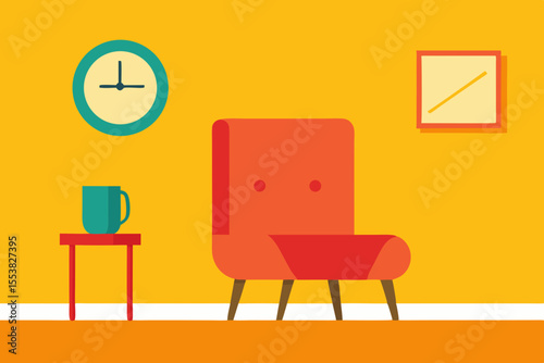 Modern living room interior with comfortable armchair, table, and stylish lamp, perfect for an office waiting room or home
