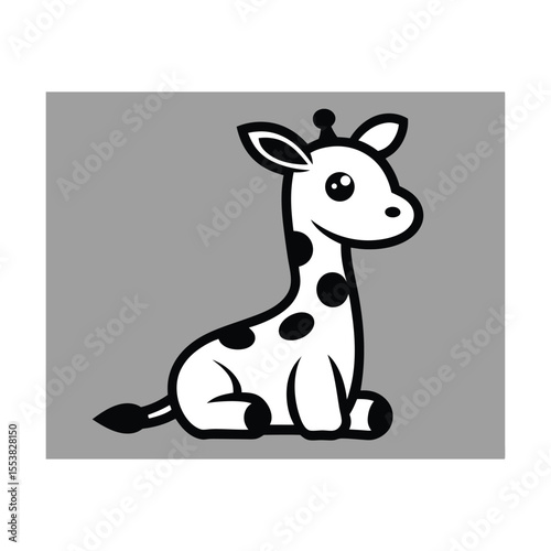 baby giraffe sitting with folded legs black lin