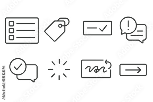 UI Form Icons. Line style icons of UI forms: form layout, label tag, input validation, error message, success message, loading