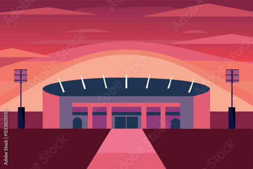 Stadium Sunset Majestic Evening View of a Modern Sports Arena