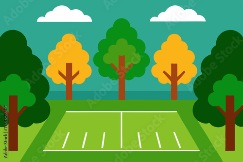 Serene Park Lawn Tennis Court Peaceful Outdoor Recreation
