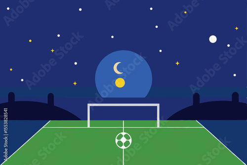 Night Football Match Under the Stars and Moonlit Sky