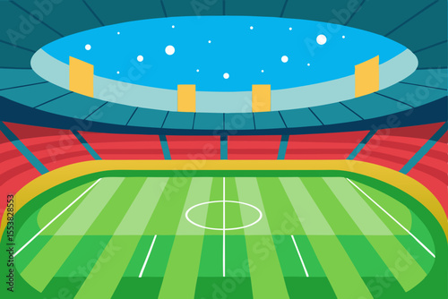 Night Stadium Soccer Field and  Spectator Seating Under the Stars
