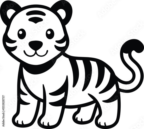 black outline of a tiger cub with playful expres