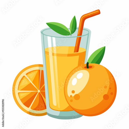 glass of orange juice and oranges