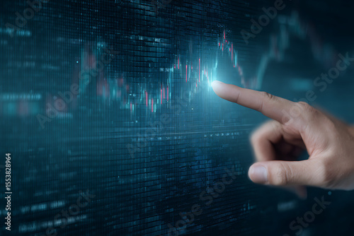 Business Hand Touching Financial Data Graph on Digital Interface – Technology Innovation Concept
