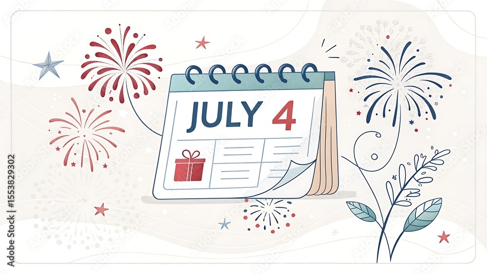 Naklejka premium Celebrate Independence Day July 4th Fireworks and Festivities Illustration