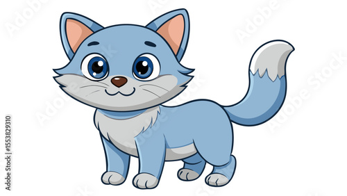 "Cute Blue Cartoon Cat Vector Illustration in Kawaii Style"

