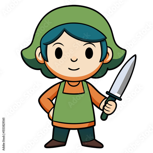 "Cartoon Character Holding Knife Vector Illustration Isolated on White"

