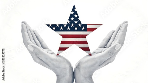 American Patriotism Hands Protecting the Star-Spangled Banner Star