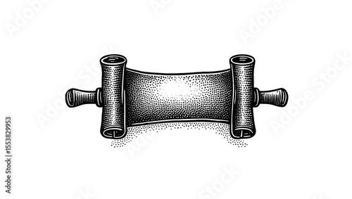 Engraved style ancient scroll illustration black and white