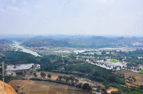 Mountains, rivers and rice fields in Hampi