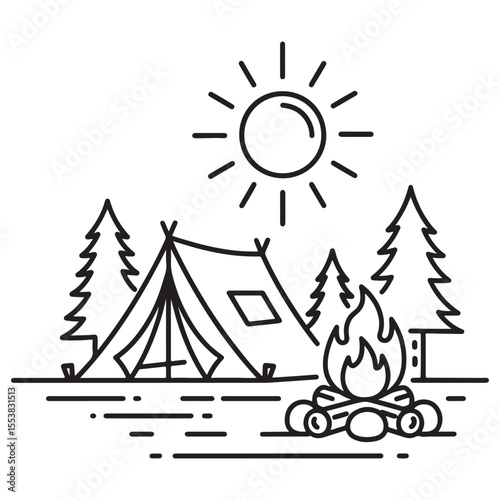 Camping Scene with Campfire Icon