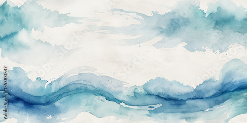 Blue ocean wave background. Blue and white water ocean background. Wavy line background. Hand drawn watercolour ocean background. Vector illustration.	
