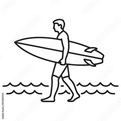 Person Walking with Surfboard on Beach Icon