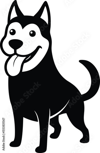 happy dog with tongue out drawn in clean black
