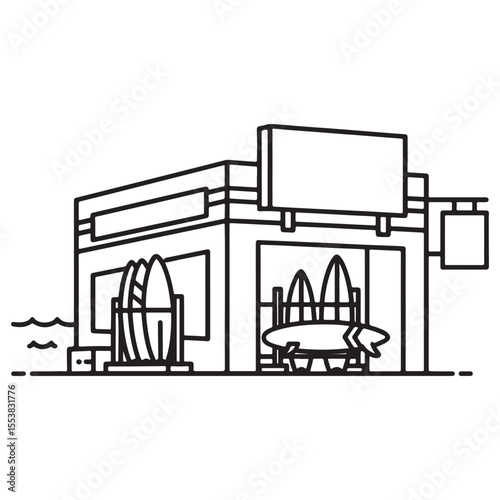 Surf Shop Store Building with Boards Icon
