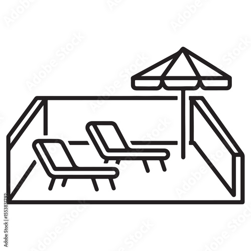 Swimming Pool Area with Lounge Chairs and Umbrella Icon