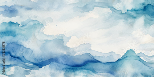 Watercolor surface ocean water wave, seamless blue water ocean wave background. Blue water ocean surfing wave	