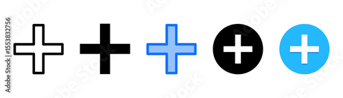 Plus icon set with multiple style collection
