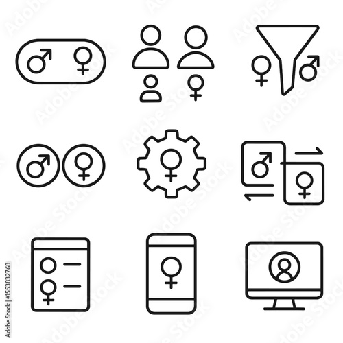 Gender Interface Icons. Outline style icons of Modern Flat Interface Gender Icons: UI toggle with male/female, profile selector