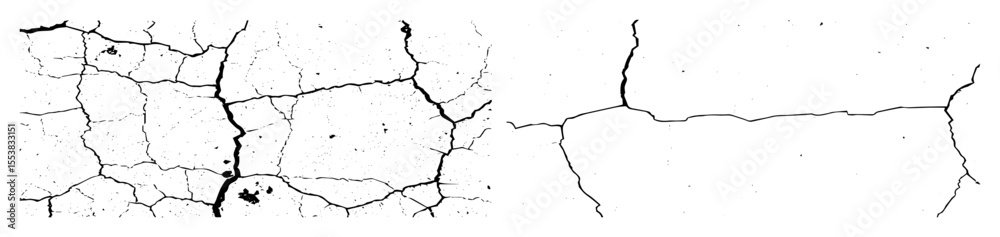 Fototapeta premium Vector Detailed cracks and fissures in black and white.