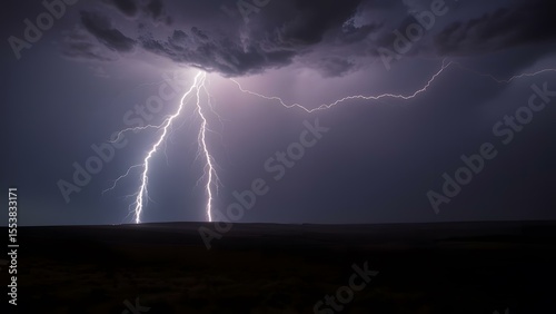 Dramatic lightning strikes illuminate a dark sky filled with clouds, showcasing the power of nature in a storm.