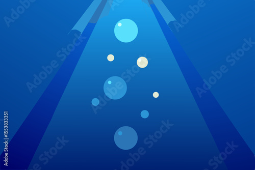 Underwater blue water drops with sunlight beams in the deep ocean, perfect for nature and liquid backgrounds