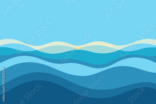 A dynamic blue wave pattern with flowing lines creates an artistic ocean backdrop, ideal for modern design elements