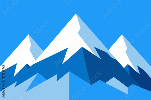 A geometric 3D paper design of a blue mountain landscape with a star pattern for business concept illustration