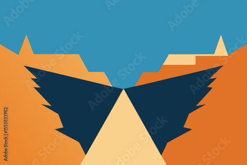 Vector illustration of an origami paper boat sailing on the blue sea, a symbol of travel and business