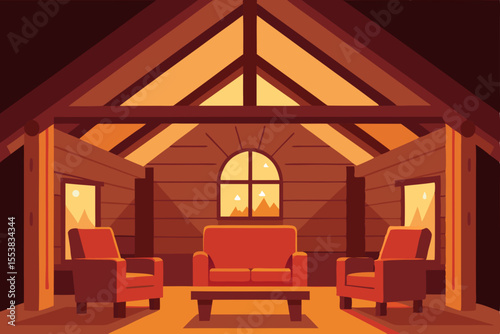 Luxury interior design featuring a spacious living room with elegant furniture, a cozy sofa, and warm lighting from a large window