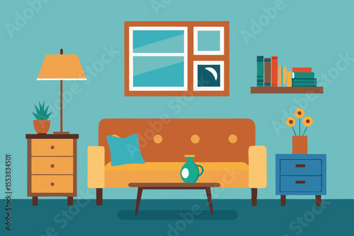 Vector illustration of a luxurious living room interior with modern furniture and decor, perfect for a cozy home apartment design