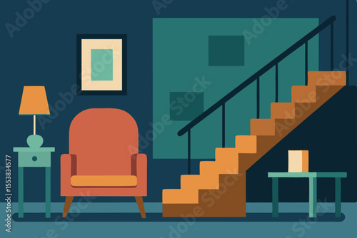 Stylish home interior design featuring a comfortable living room with an armchair, sofa, and table against an empty wall