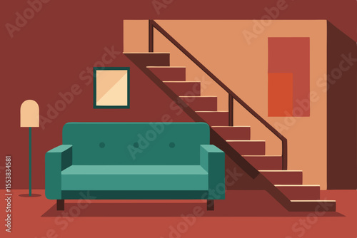 Red carpet staircase in a luxurious home interior with contemporary design and soft lighting