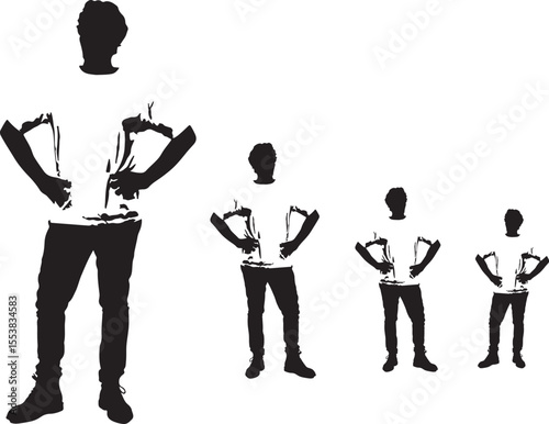 Silhouettes of people dancing playing and working in various activities