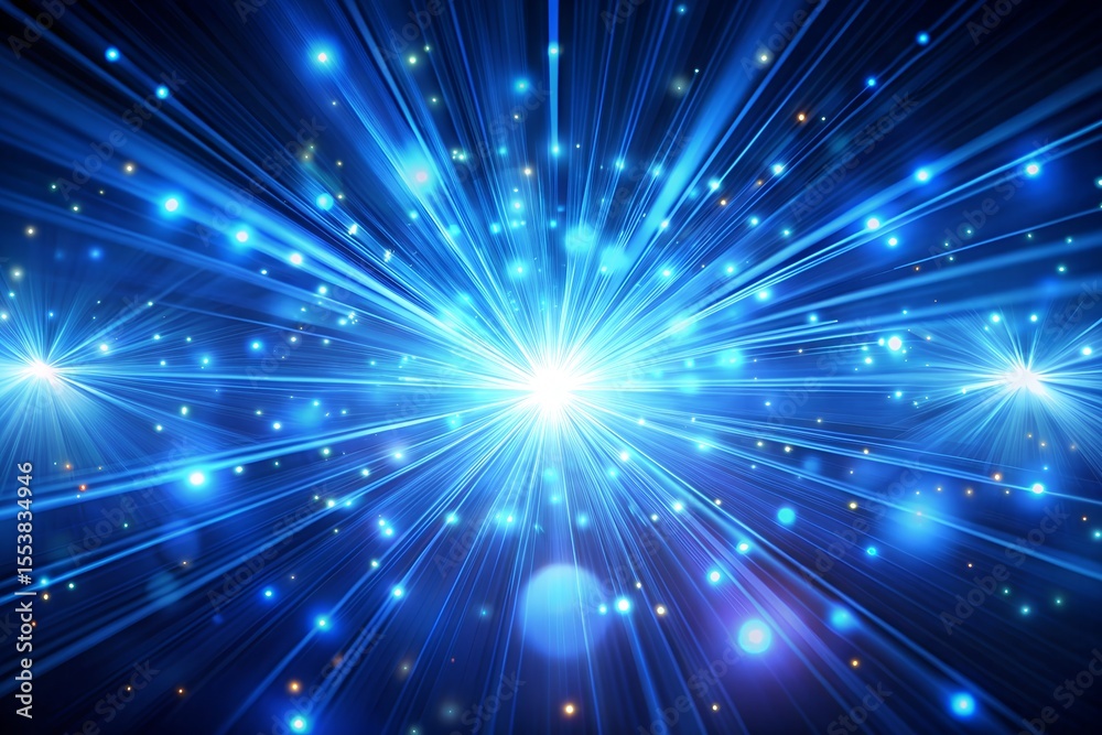 Fototapeta premium Abstract blue background with glowing stars and lights creating a dynamic burst of energy