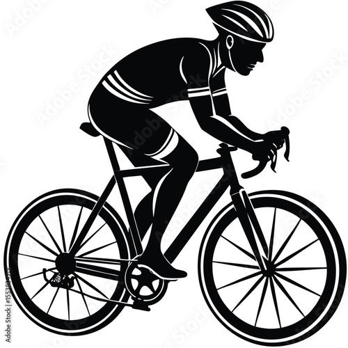Cyclist riding a bike on a road, vector illustration of a smiling athlete in action