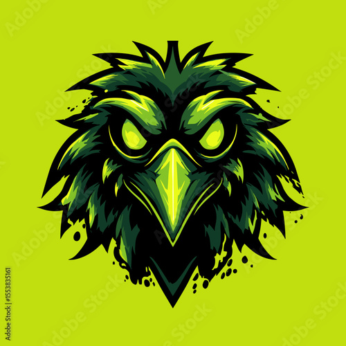 Stylized esports logo featuring a fierce green bird design on a vibrant green background for gaming teams