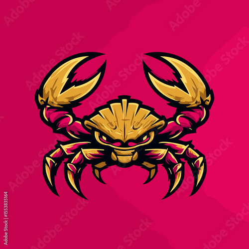 Creative esports logo featuring a fierce crab design with vibrant colors aiming to capture the competitive spirit of gaming communities
