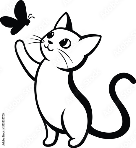 playful kitten reaching for a butterfly black li