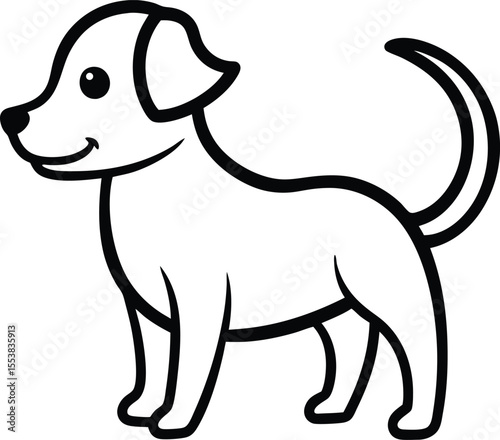 playful puppy wagging tail minimal outline drawi