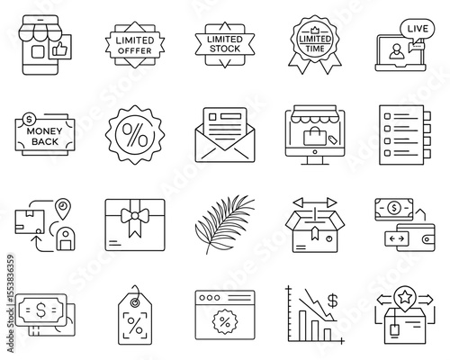 Summer Sales vector icon set featuring promotional symbols and actions