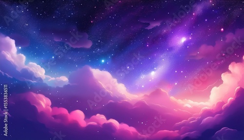 purple and pink clouds and stars fantasy galaxy background illustration generative ai
