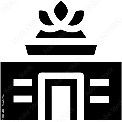 Stylized spa building icon with lotus symbol for beauty services