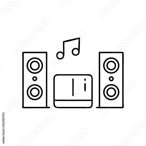 Sound system icon with speakers and music note for public speaking